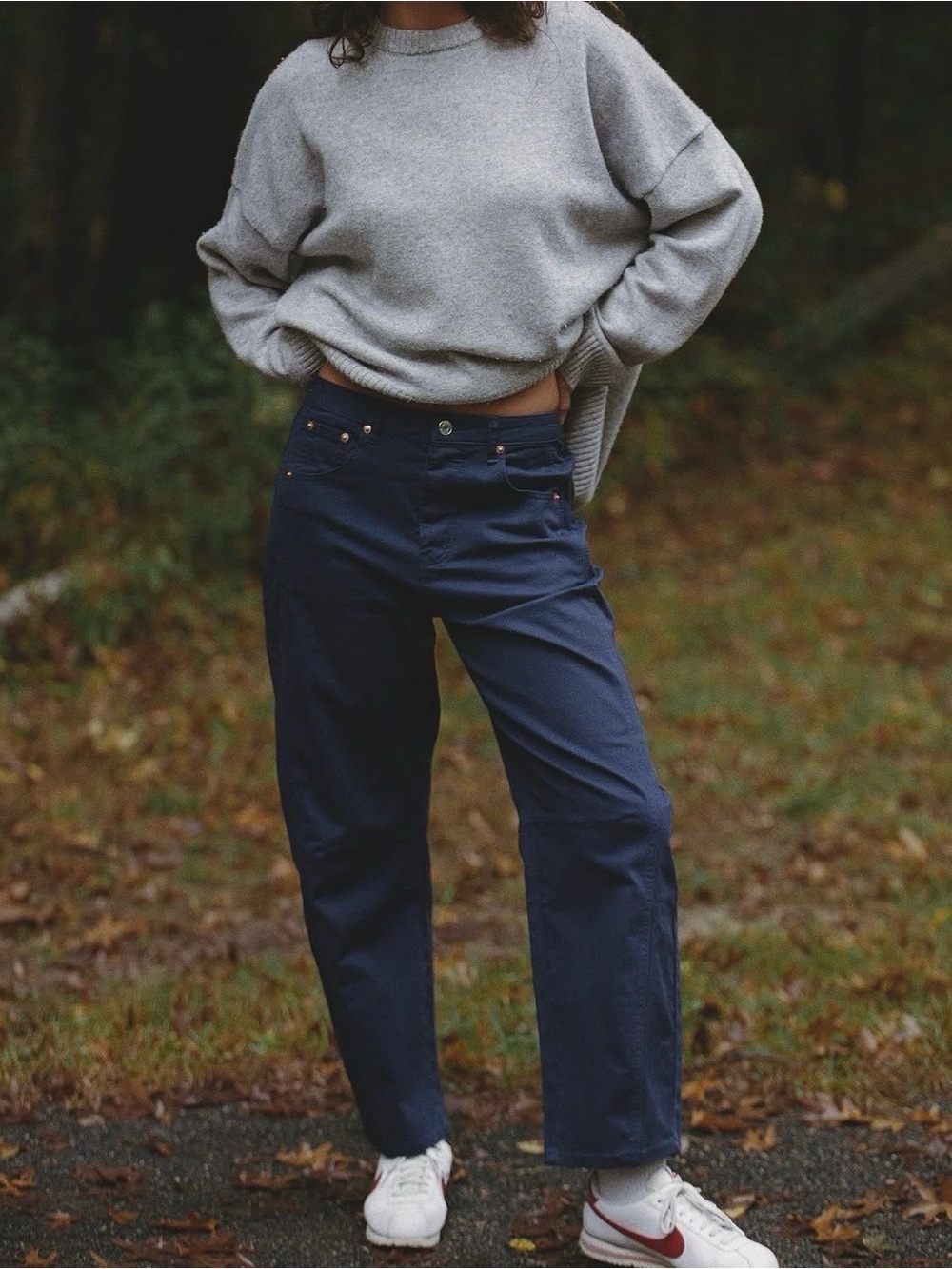 Parke Cotton Twill Horseshoe Barrel Low Rise Pant in Navy Blue Size 23